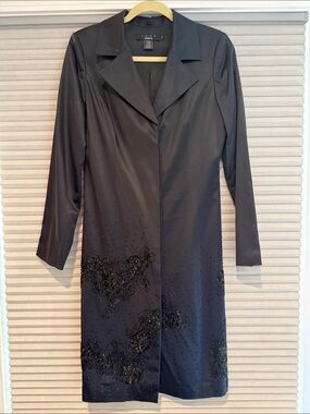 New Arden B . LUXE Black Beaded Long Jacket  with Notch Collar - size S
